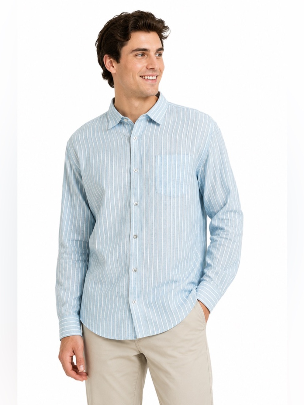 Tommy Bahama Blue Striped 100% Linen Long Sleeve Button Down Dress Shirt XXL
